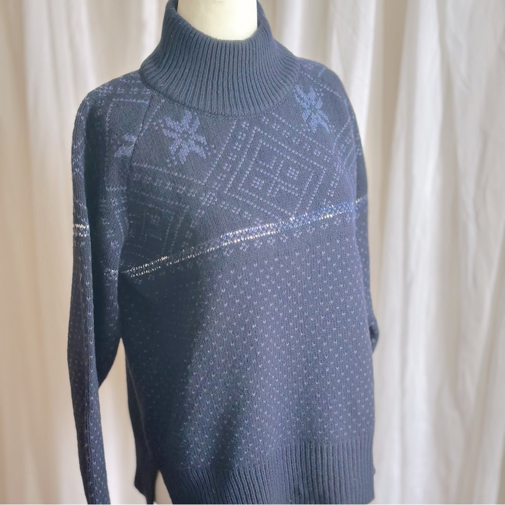 🍦SUNDAE SPRING SALE🍦SNOWFLAKE SWEATER Luxe Navy Wool Metallic We Norwegians XS
